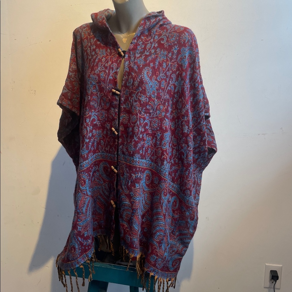 Vintage Woolen poncho cape oversized boho